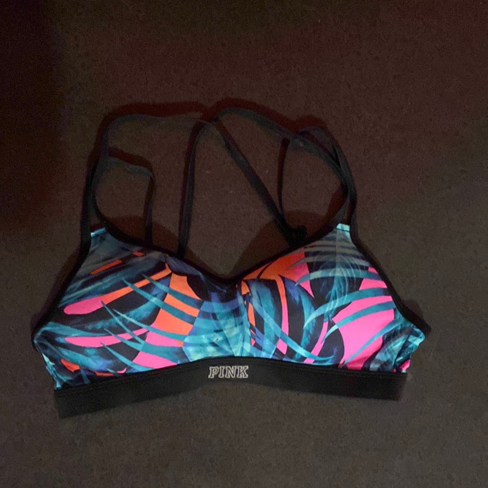 Victoria’s Secret Pink Tropical Palm Strappy Padded Sports Bra
